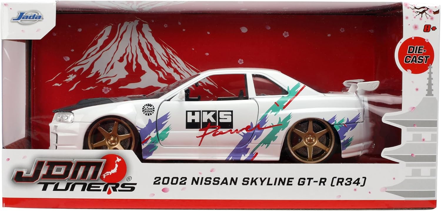 JDM Tuners 2002 Nissan Skyline GT-R R34 Glossy White 124 Scale Die-Cast Met