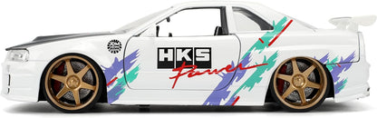 JDM Tuners 2002 Nissan Skyline GT-R R34 Glossy White 124 Scale Die-Cast Met